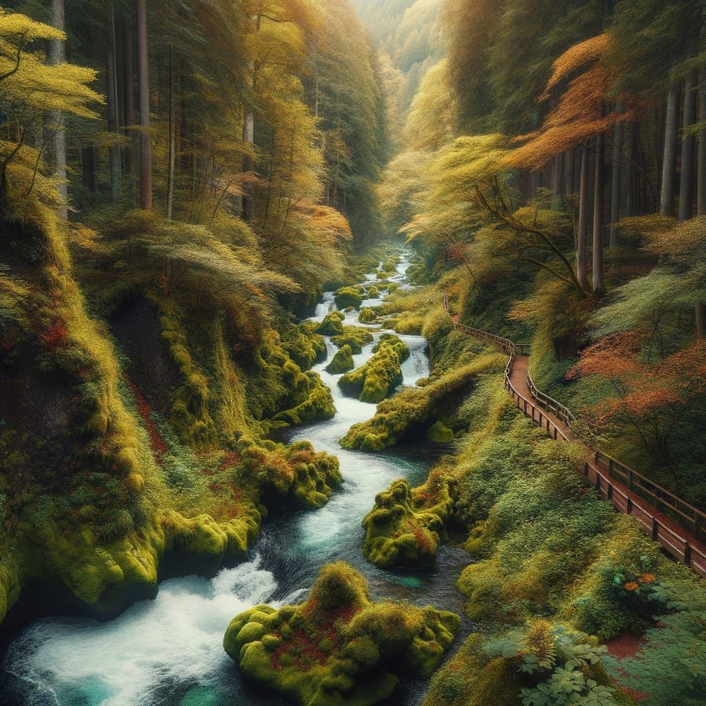 Autumn Forest Trail Beside Frothy Creek