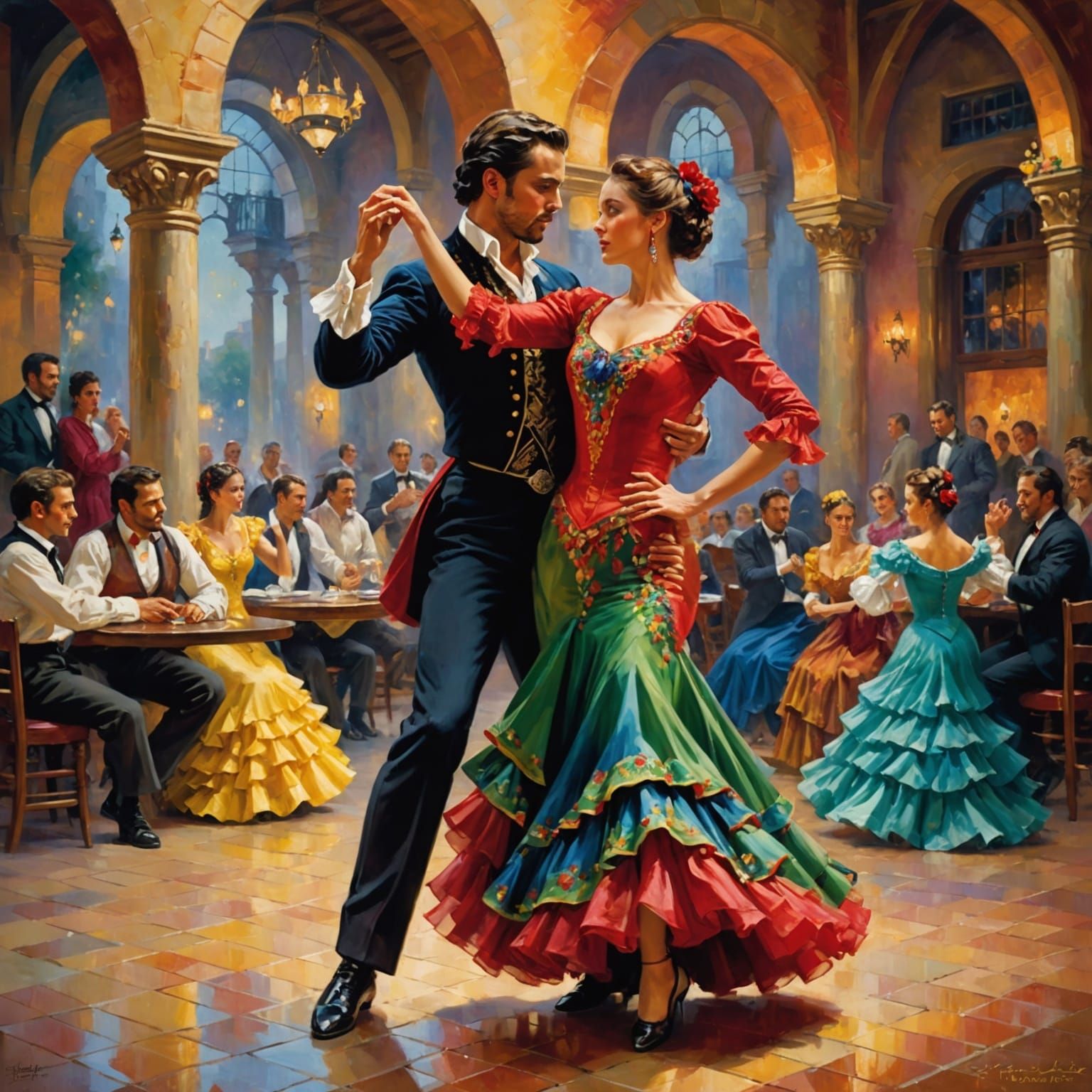 Flamenco Dancers in Vibrant Matador-Inspired Costumes