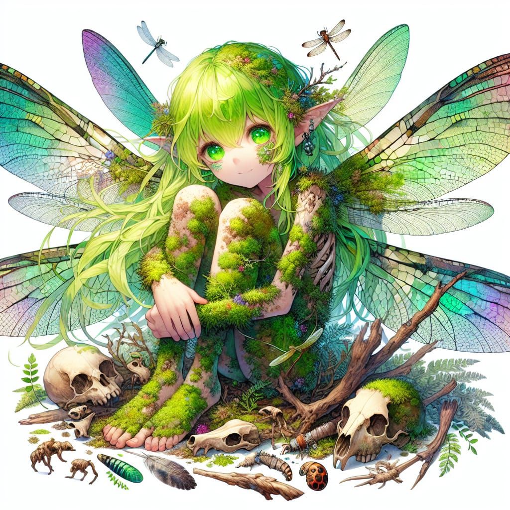 Anime Fairy in Matte Painting Style with Moss