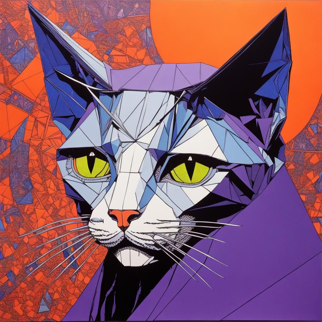 Sci-Fi Pop Art Origami Cat Illustration