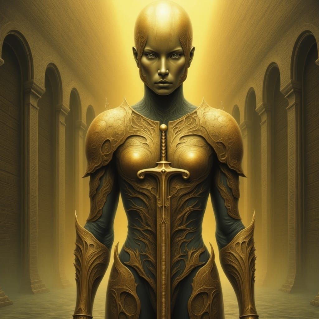 Radiant Figure in Golden Laurel Armor