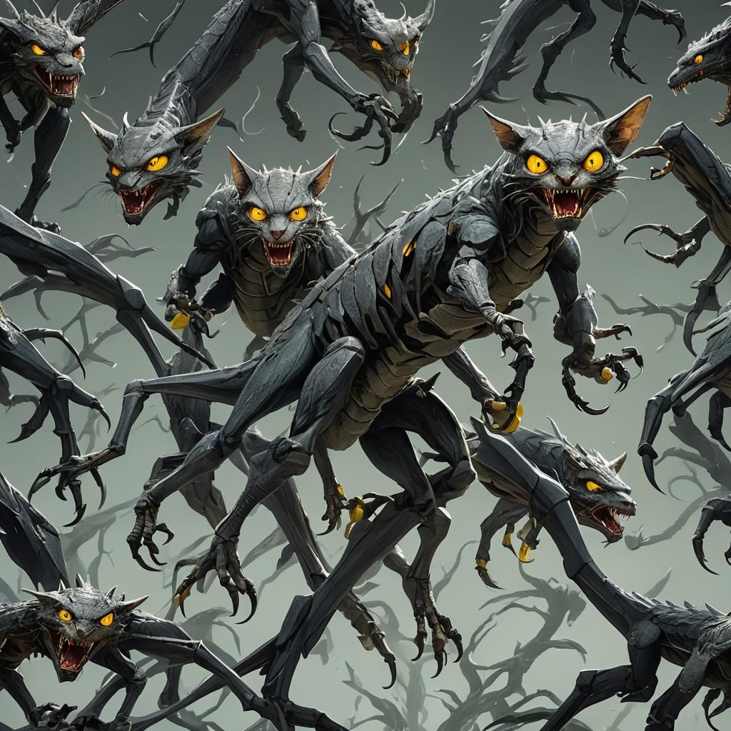 Ethereal Gray Beings with Glowing Eyes in Digital Art