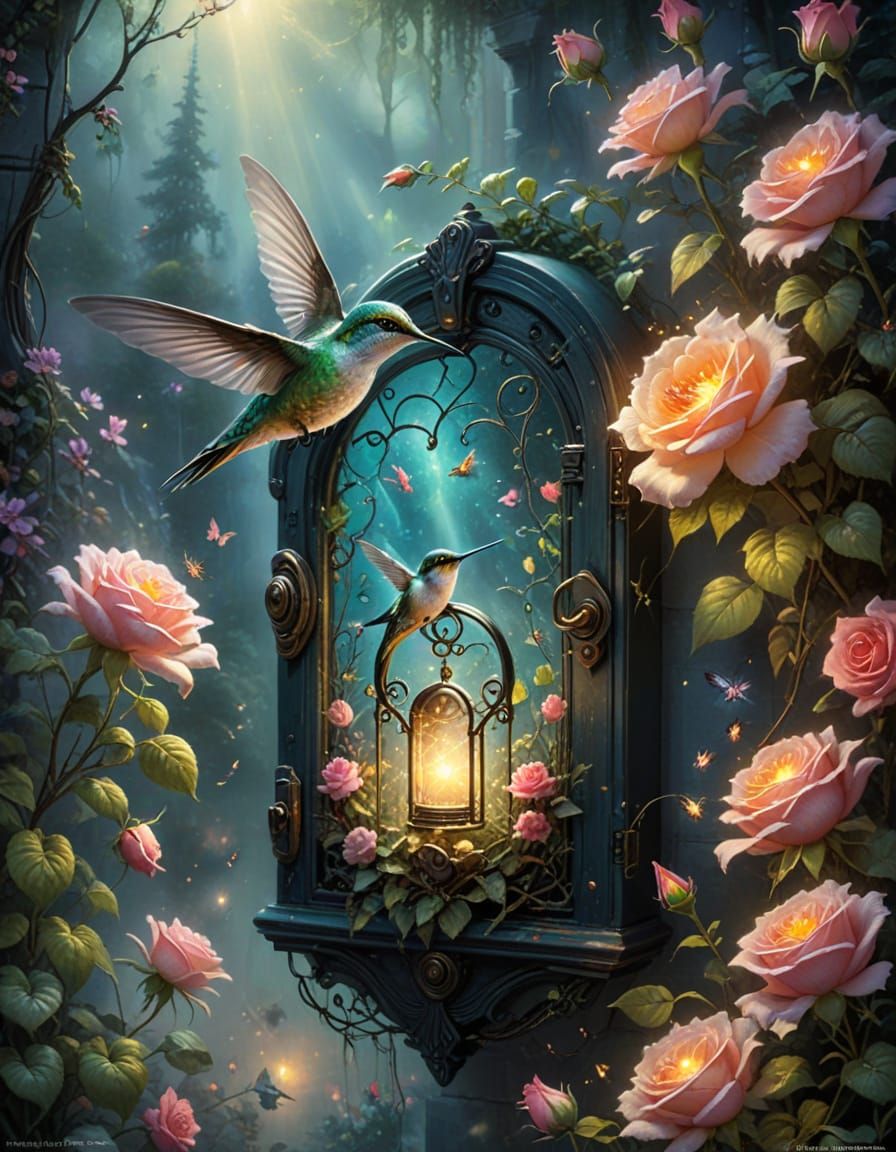 Rose Lock with Hummingbird in Ethereal Style