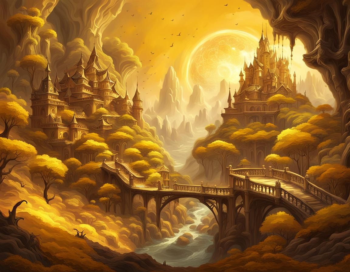 Epic Fantasy World in Yellow and Brown Tones