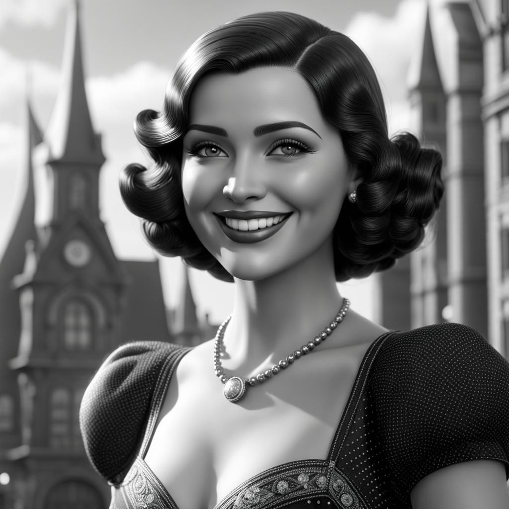 Smiling 1930s Woman in Pixar Style