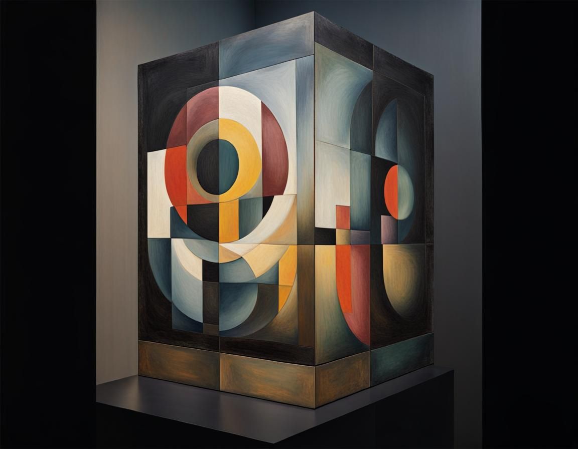 Abstract Geometric Op Art Painting in Cubist Style
