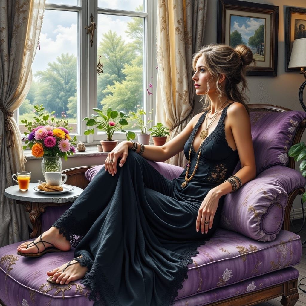 Bohemian Woman in Hyperreal Pictorial Fantasy Style