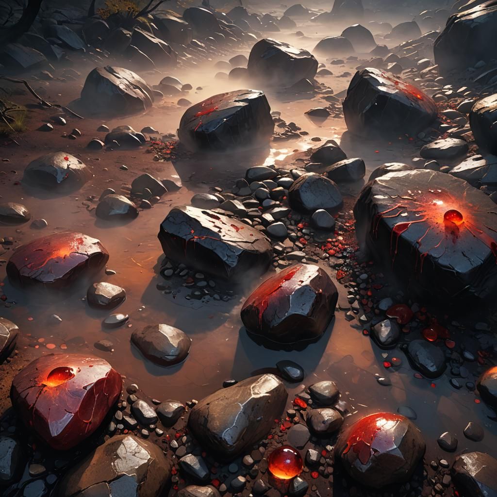 Blood Drops on Dark Rocks: Fantasy Concept Art