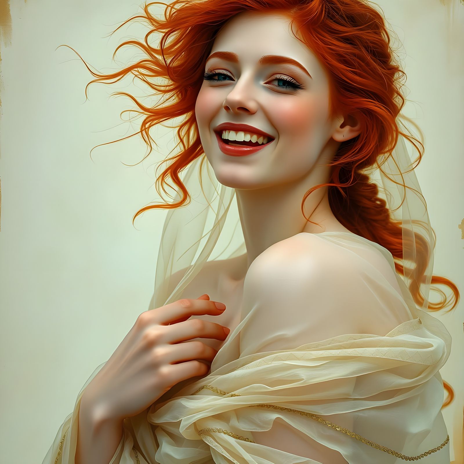 Sensual Redhead Goddess Laughing in Luxurious Detail