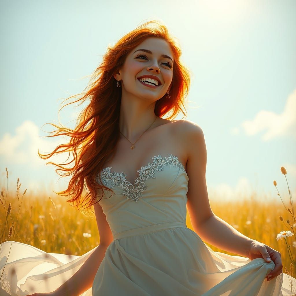 Sensual Redhead Goddess Laughing in Luxurious Detail