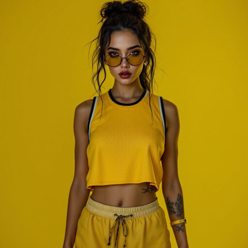 Athletic Woman in Gothic Yellow Jersey