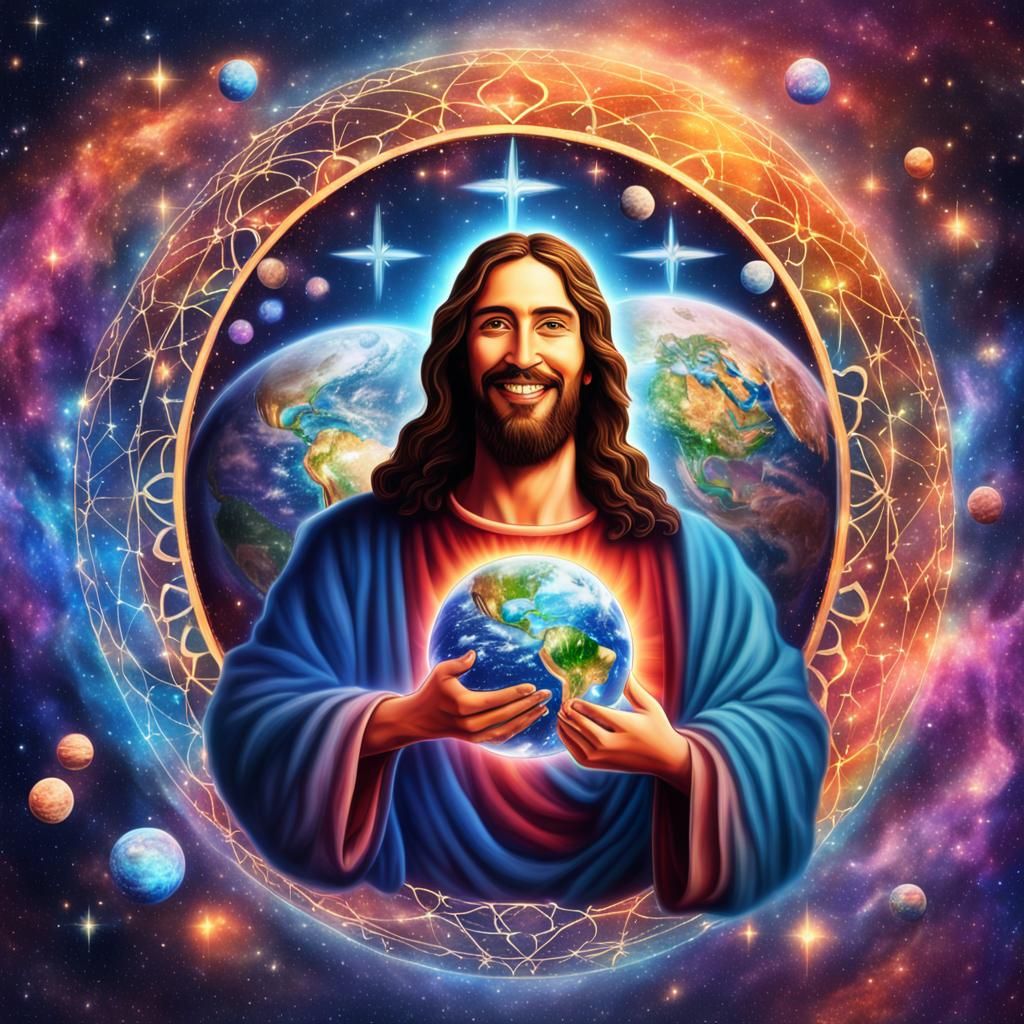 Jesus Christ Holding Earth: Cosmic Astral Illustration