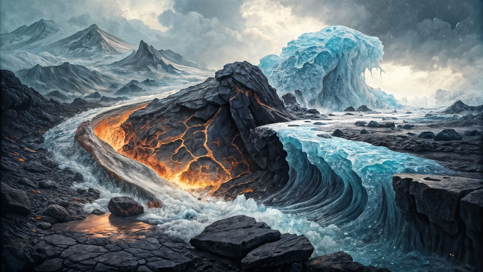 Vibrant Ice Rock Mosaic in Heavy Impasto