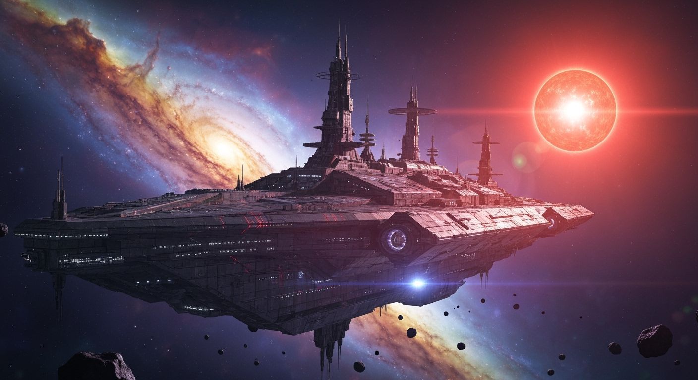 Colossal Starship Gliding Through Deep Space