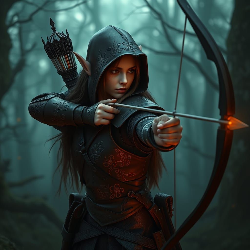 Elven Ranger in Mystical Forest: Digital Matte Painting