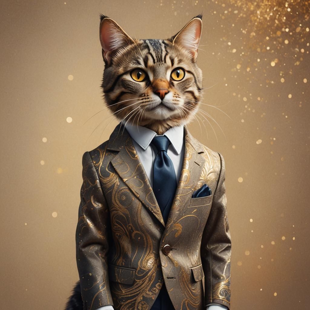Hyperrealistic Cat in Suit Concept Art