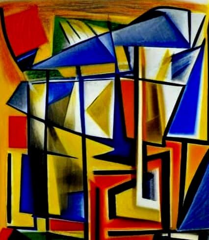 Expressive Cubist Chess Scene in Pencil Sketch Style