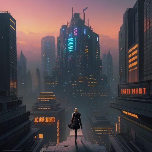 Woman in Coruscant Cityscape: Cel-Shaded Anime Art