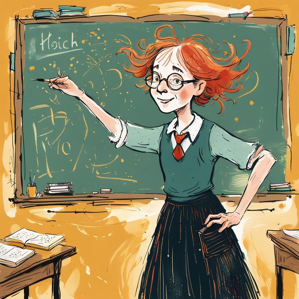 Teacher at Blackboard in Quentin Blake Style