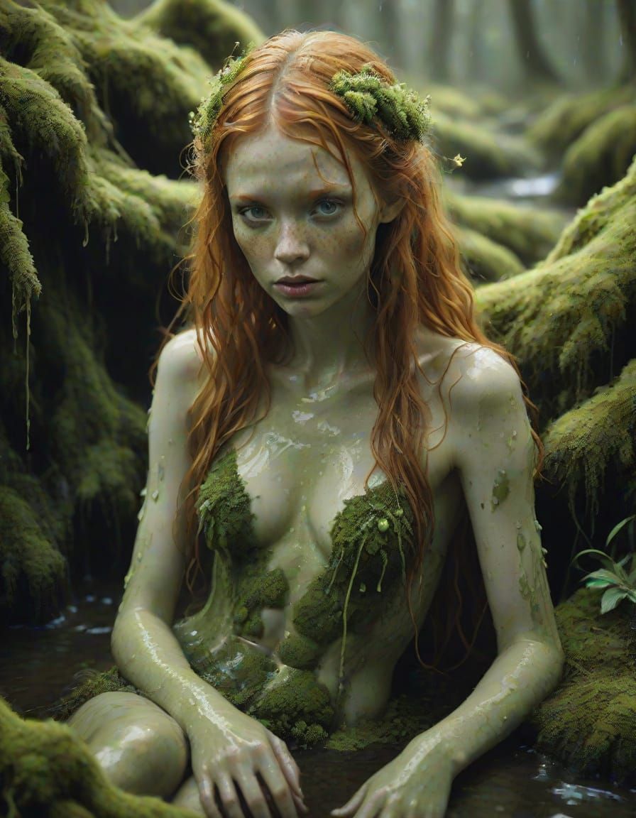 Fairy of Moss and Lichen in Vintage, Hand-Coloured Pictorial...