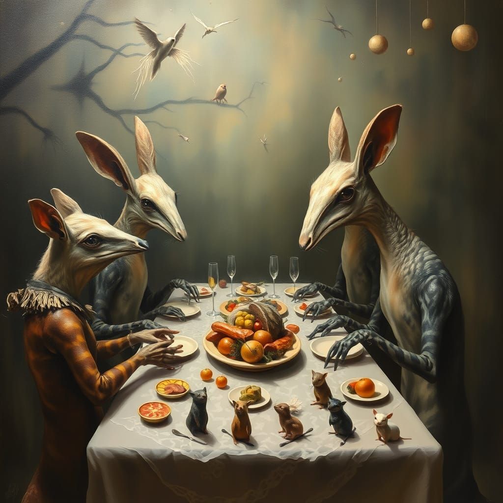 Whimsical Animal Banquet Oil Painting