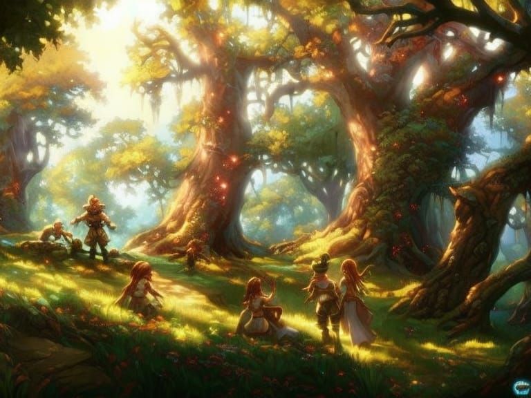 Enchanted Forest Picnic in Digital Splash Art