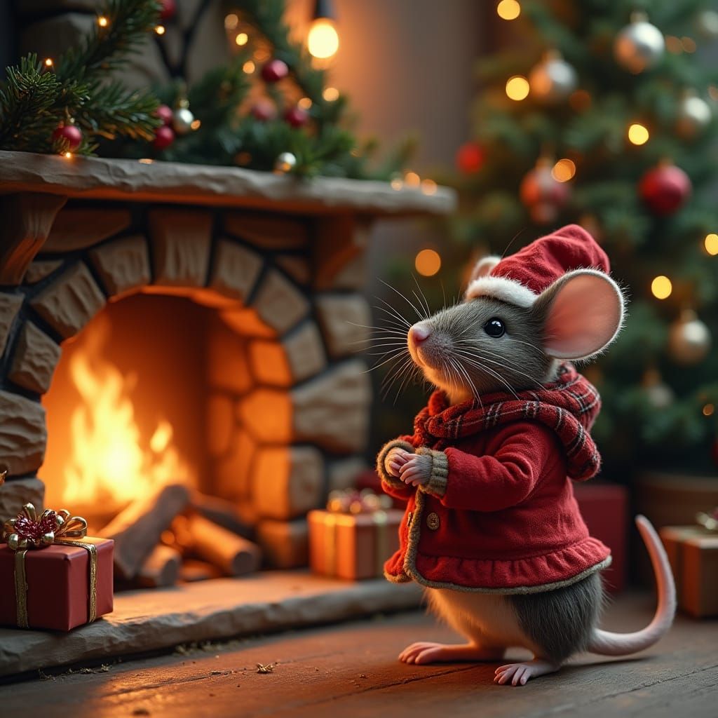Cozy Christmas Mouse in Festive Home