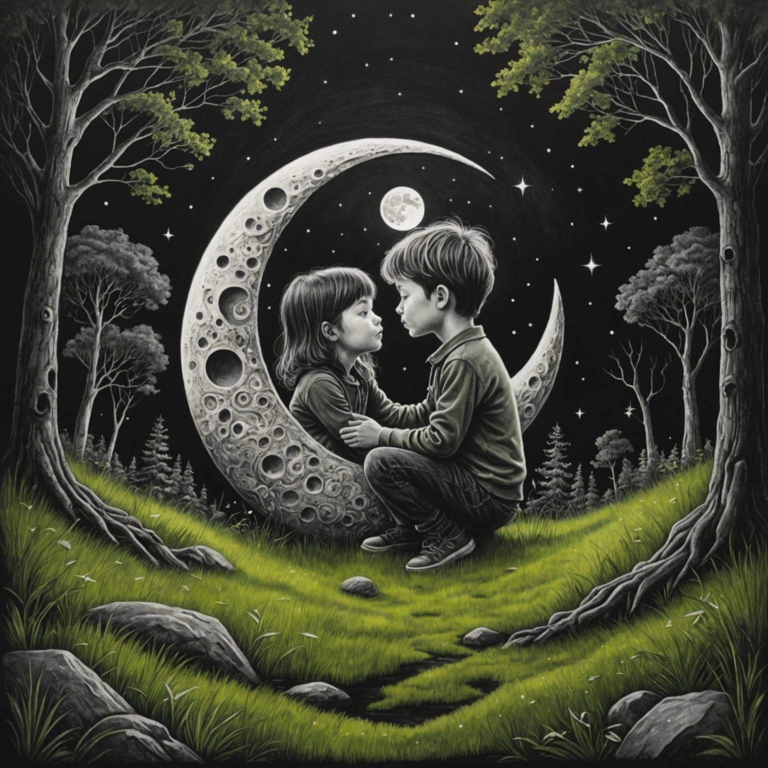 Romantic First Kiss Under the Moonlit Stars