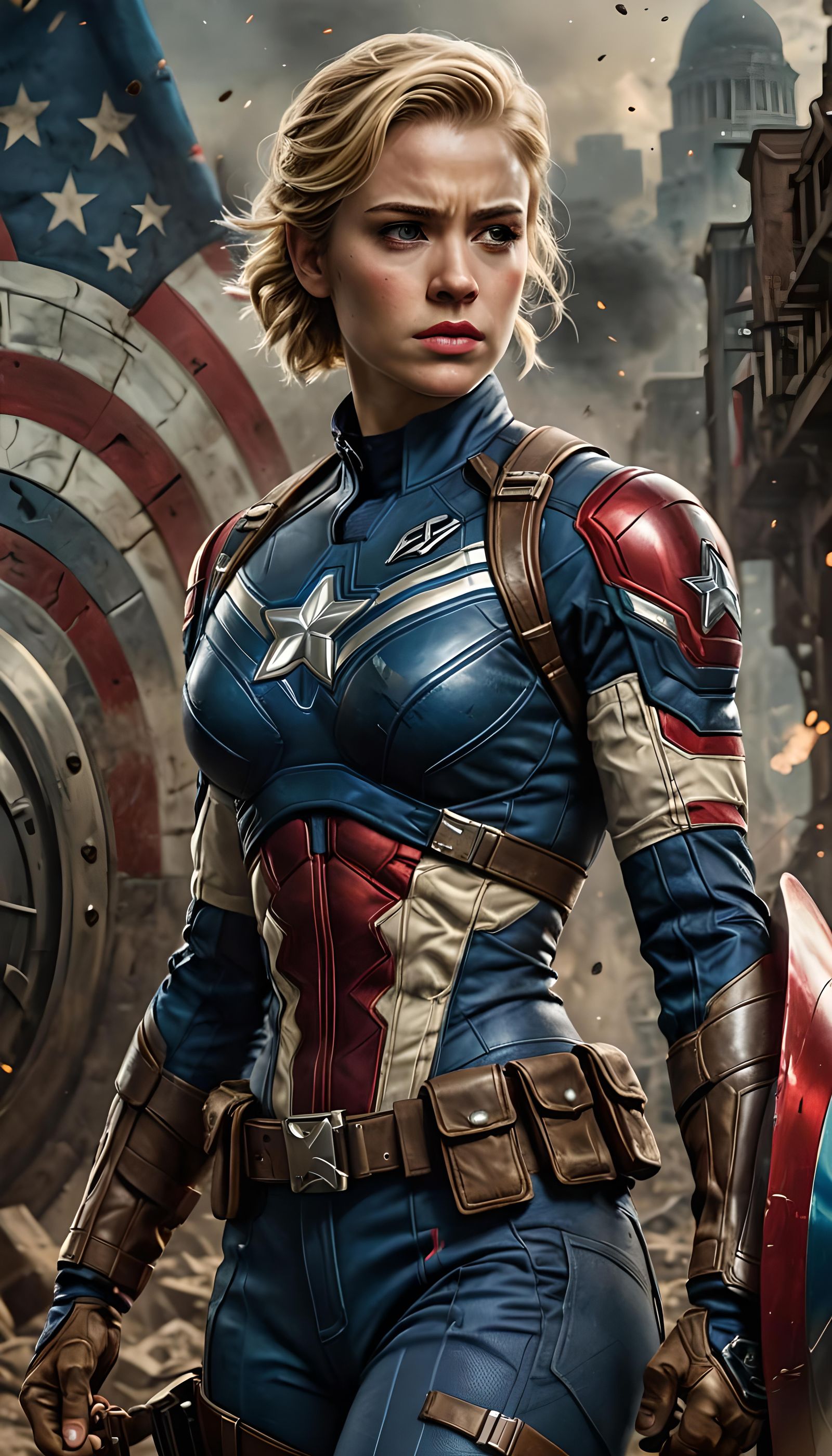 Captain America as Muscular Warrior, Detailed Digital Art