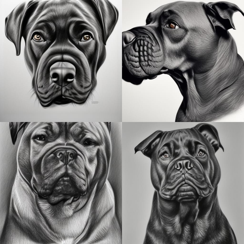 Hyperrealistic Cane Corso Drawing in Charcoal