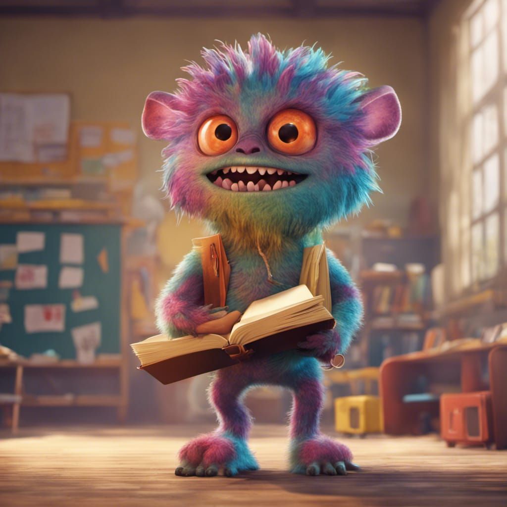 Cute Monster Goes to School: 1970s Matte Painting