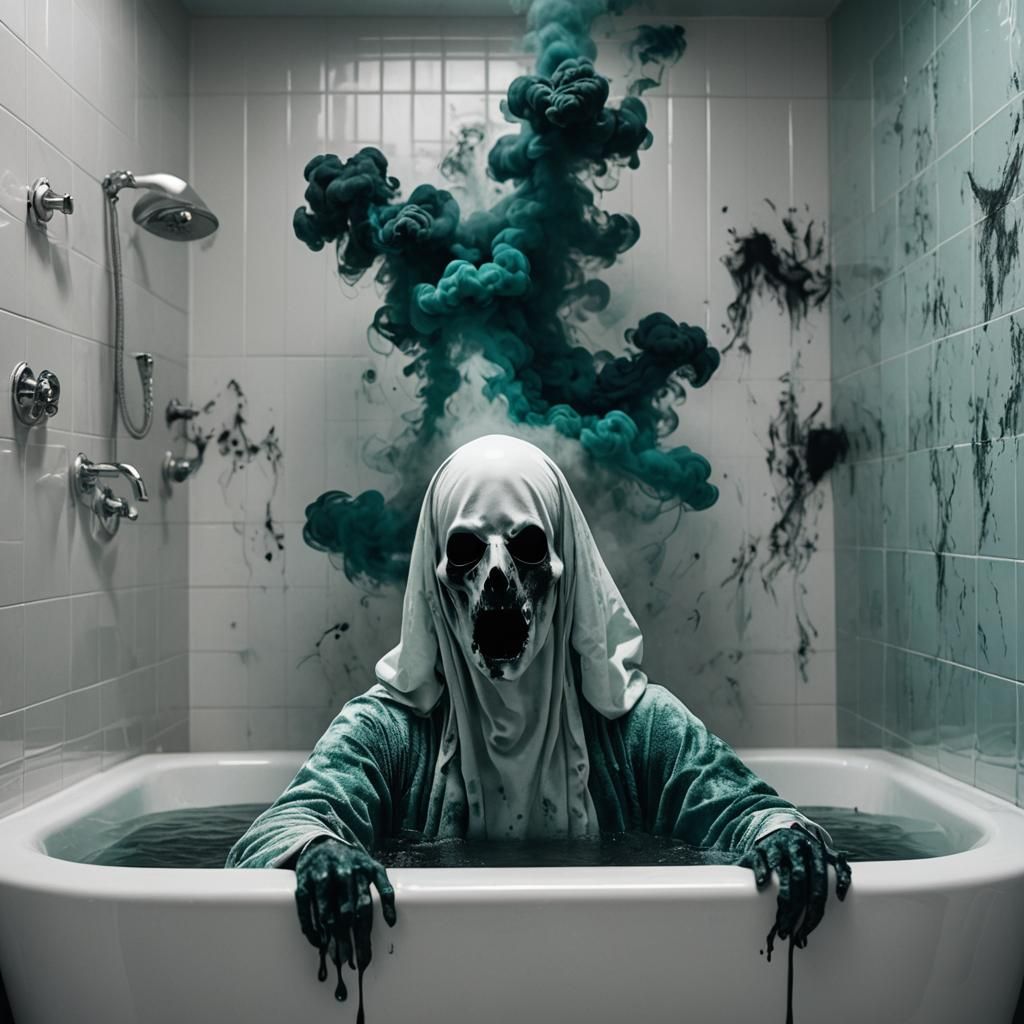 Ghost Submerged in Smoky Bathtub: Horror Photography