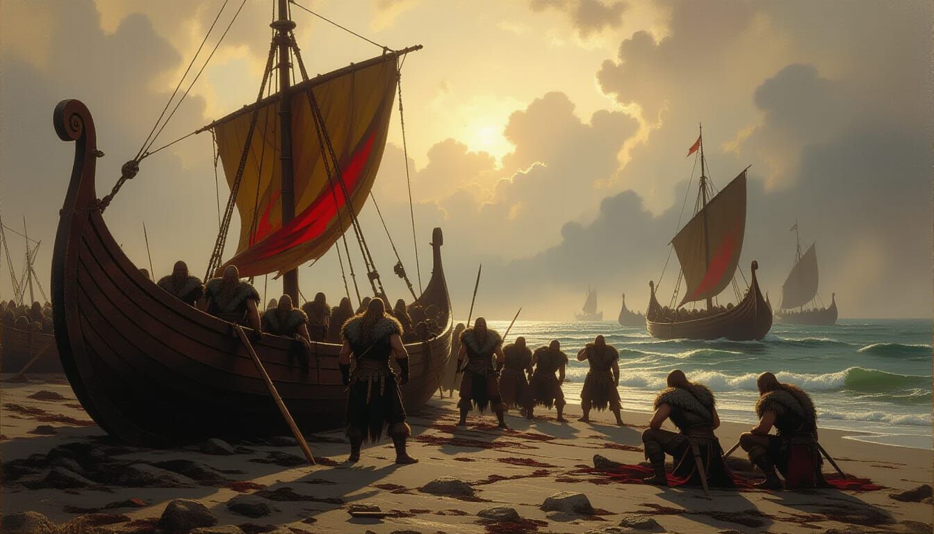 Epic Viking Saga Oil Painting with Fierce Warriors