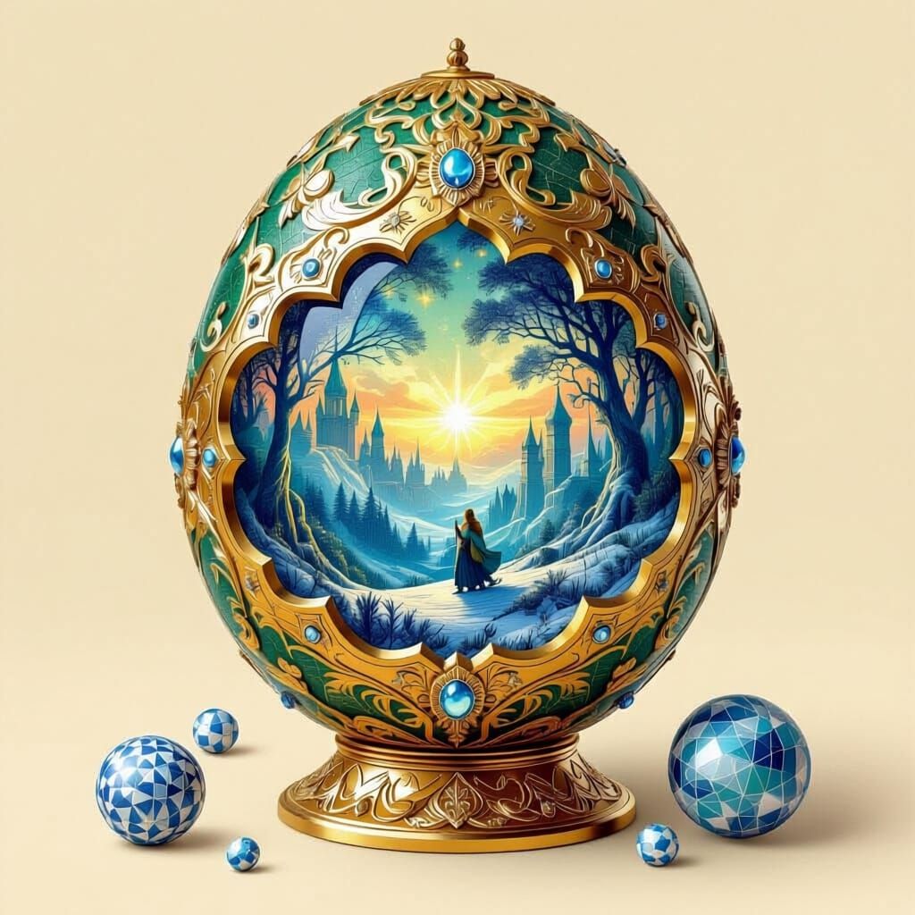 Mythological World in Fabergé Egg, Sci-Fi Twist