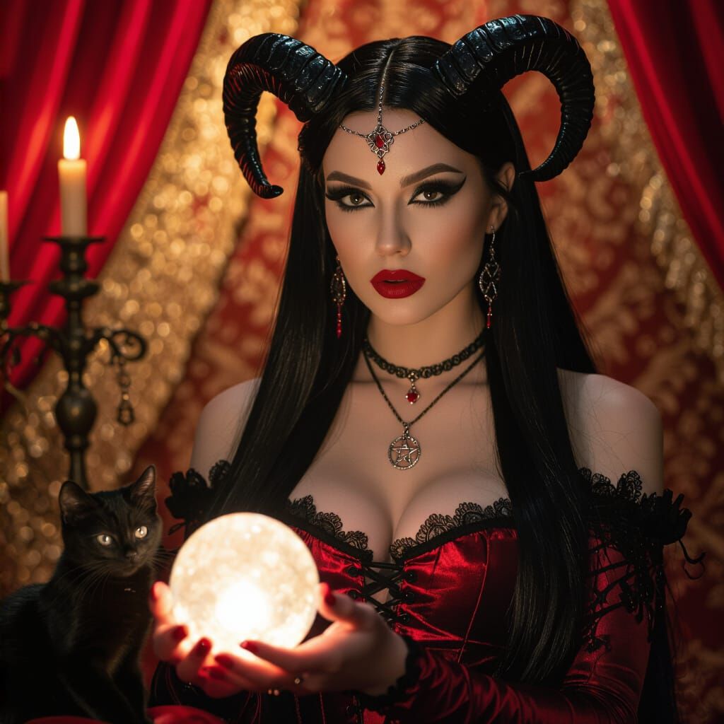 Dramatic Goddess with Crystal Ball in Cinematic Style