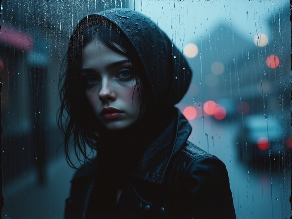 Ethereal Gothic Woman in Surrealist Rainstorm