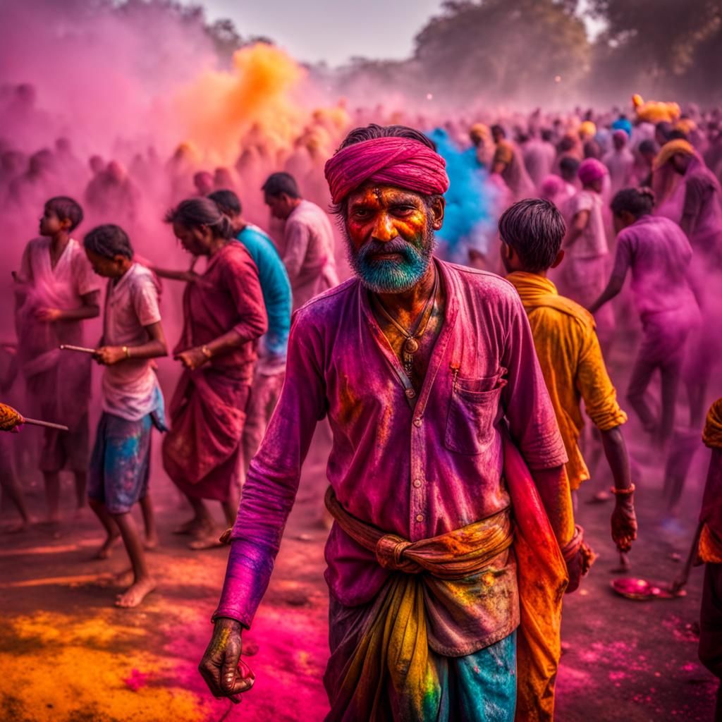 Vibrant Holi Festival in India: Hyperrealistic Capture