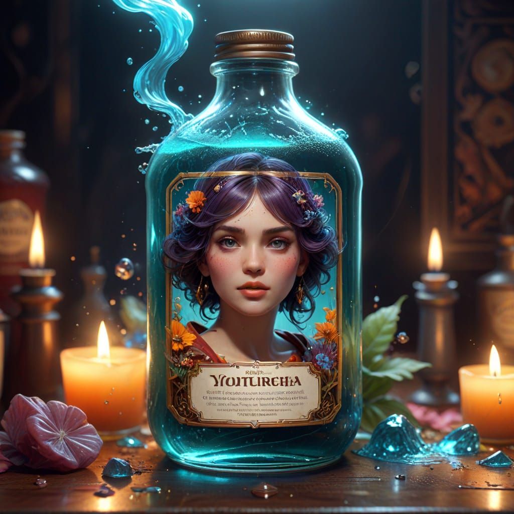 Enchanted Elixir in a Sarcastic Vessel, a Fantasy Portrait