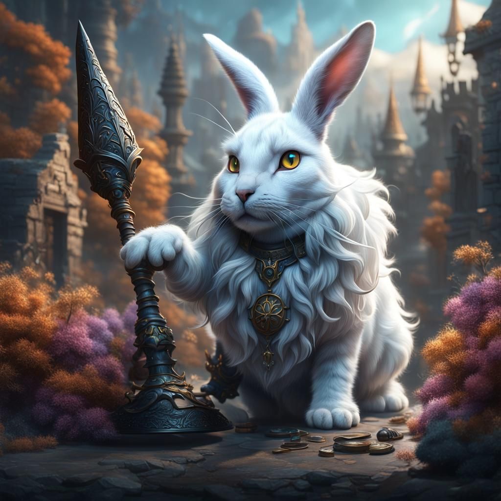 Fantastical Almiraj: White Rabbit with Unicorn Horn
