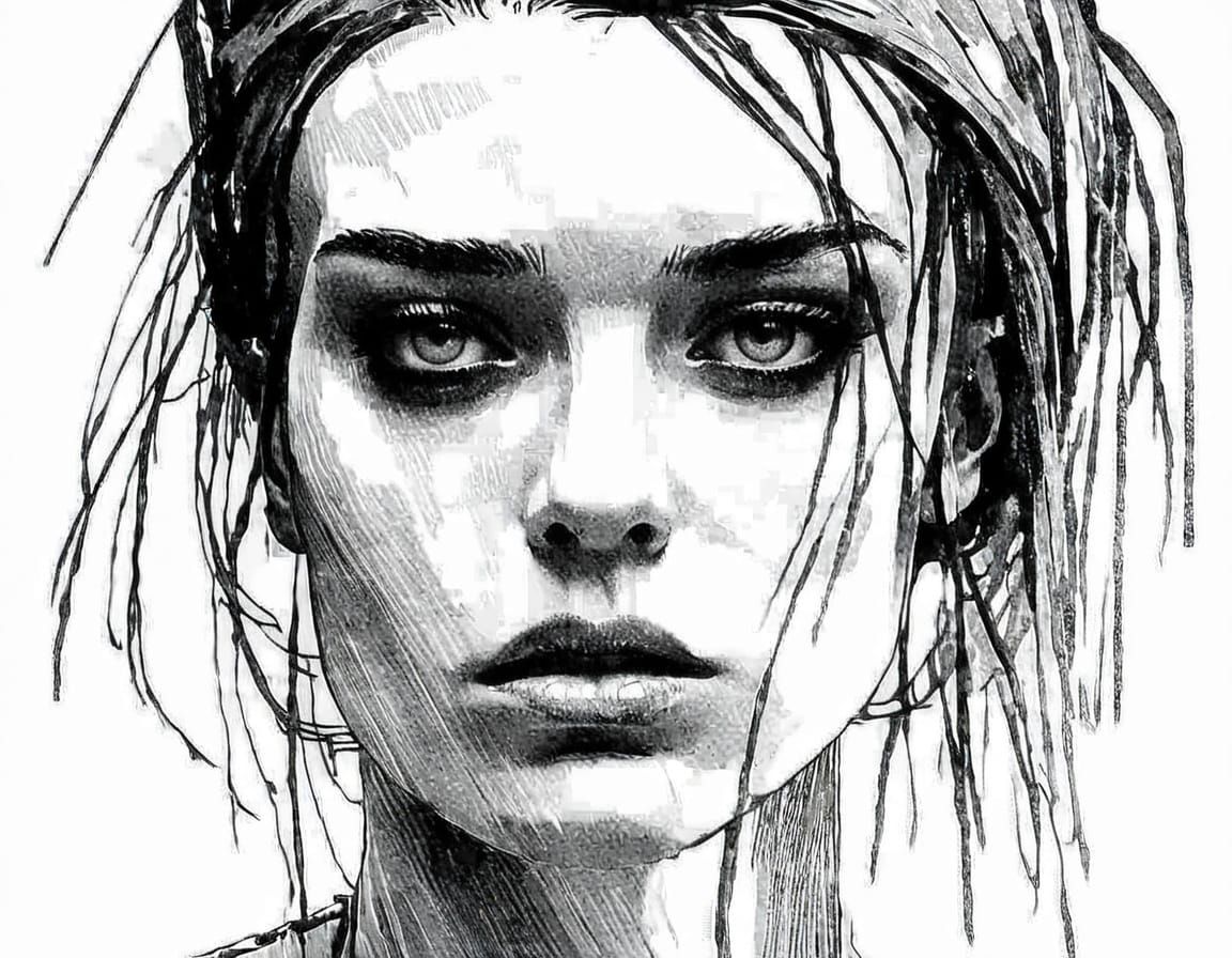 Gothgirl Portrait in Charcoal and Impasto Style