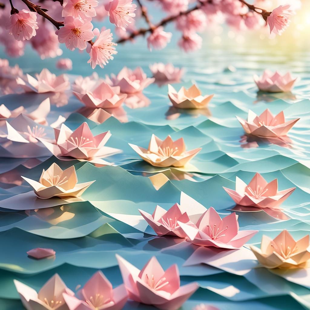 Serene Cherry Blossom Lake in Pastel Art