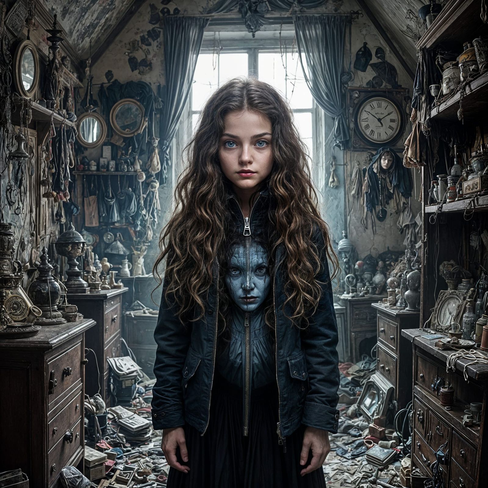 Creepy Bedroom With Zipper Girl in Gothic Horror Style