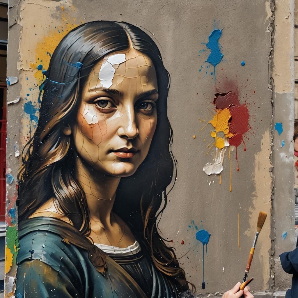 Mona Lisa: Street Artist in Hyperrealistic Style