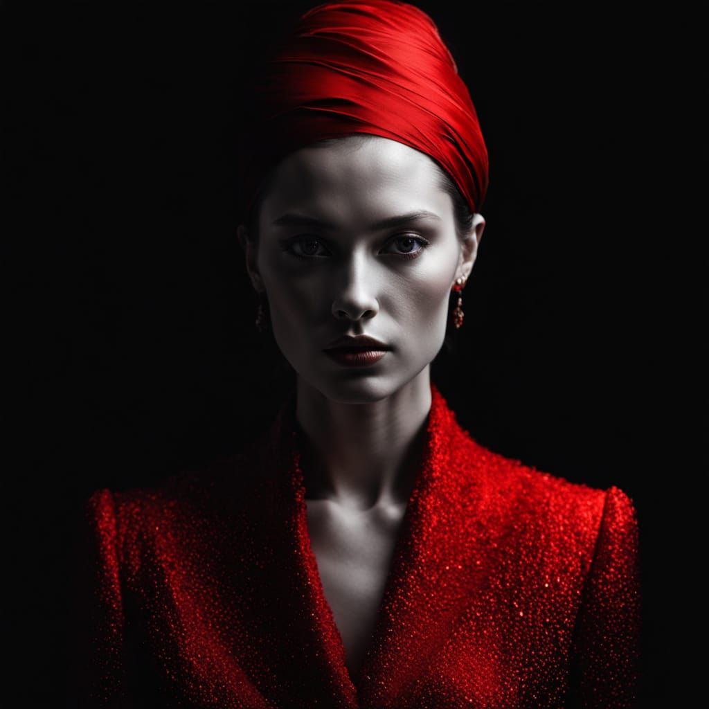 Woman in Red Silk: Jerry Uelsmann Style Portrait