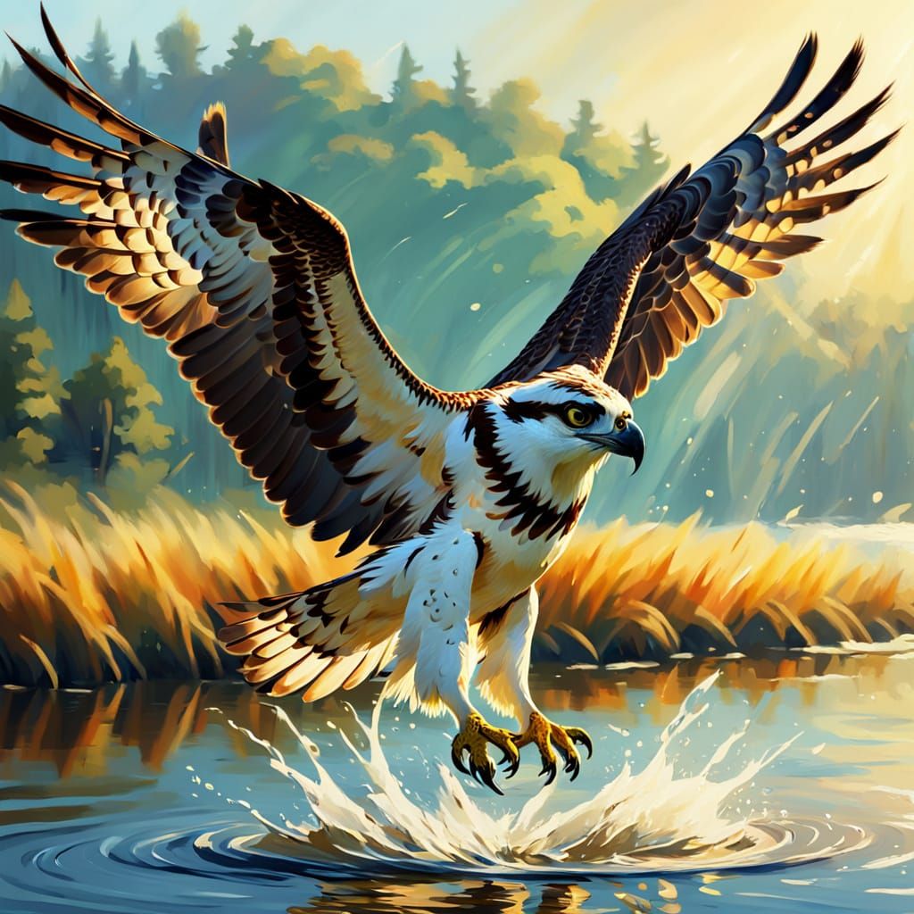 Osprey in Flight: A Vibrant Digital Oil Painting