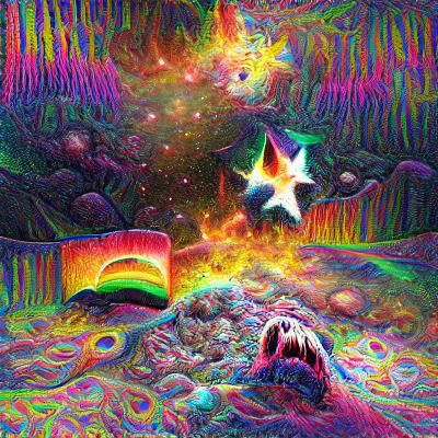 Hallucinatory Cosmic Hellscape with Rainbow Gradient