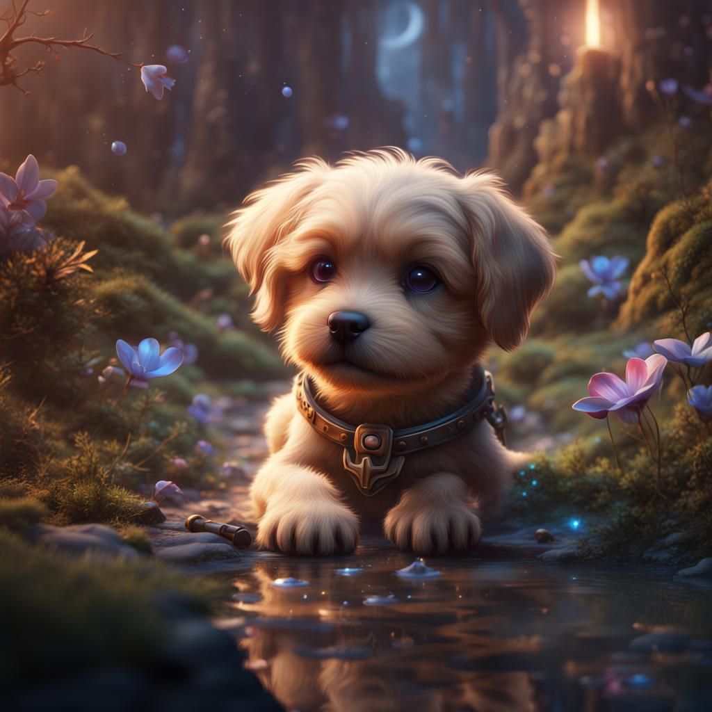 Fantastical Star Puppy in Detailed Digital Painting