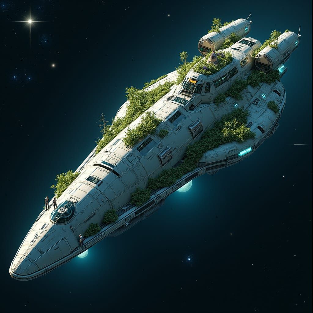 Massive Space Ship Explores Deep Space with Crew and Lush On...