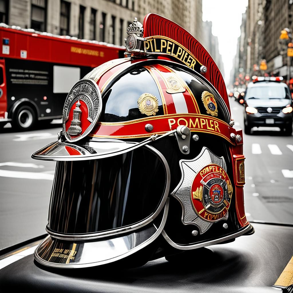 New York Firefighter Helmet on Fire Engine