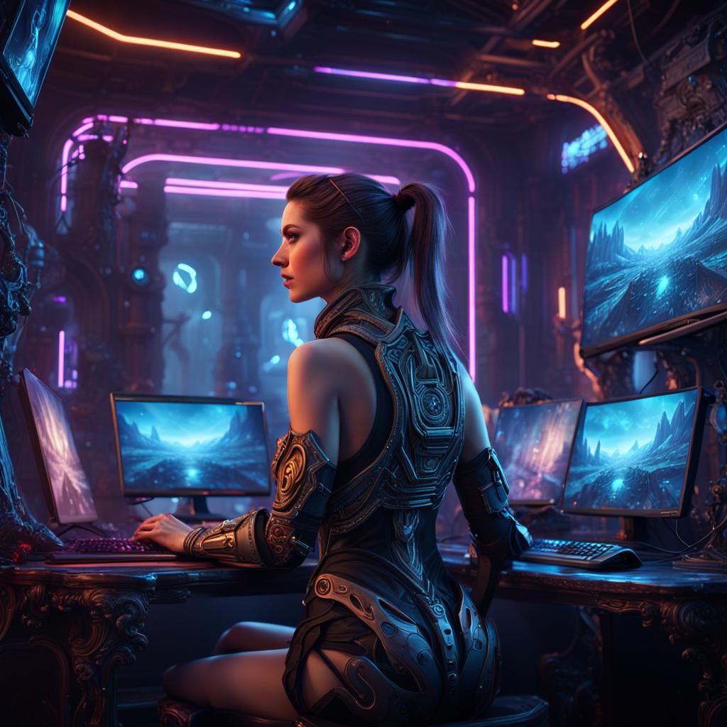 Woman Gamer at Dream PC Gaming Station